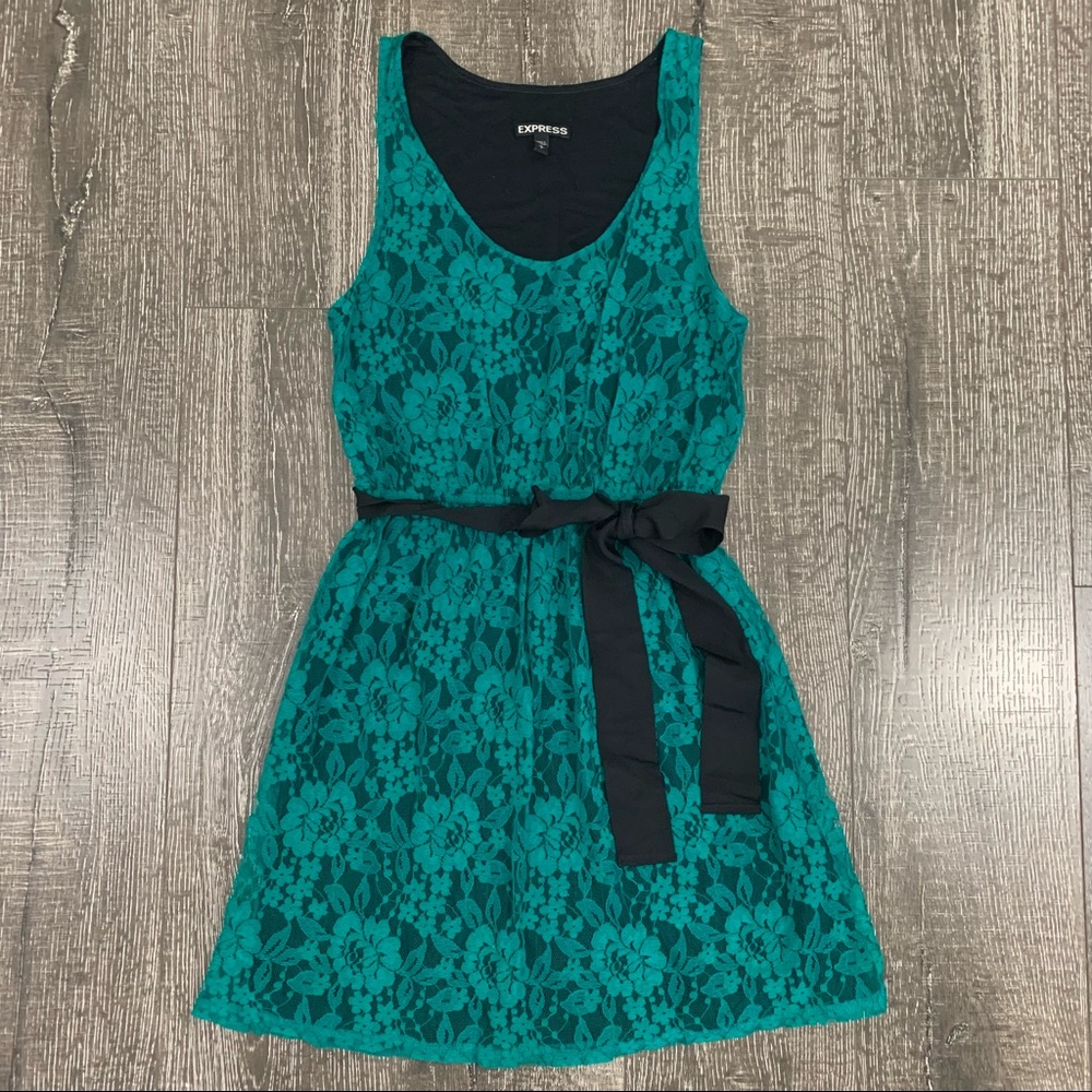 Express Women’s Emerald Green Floral Lace Sleeveless Mini Dress S